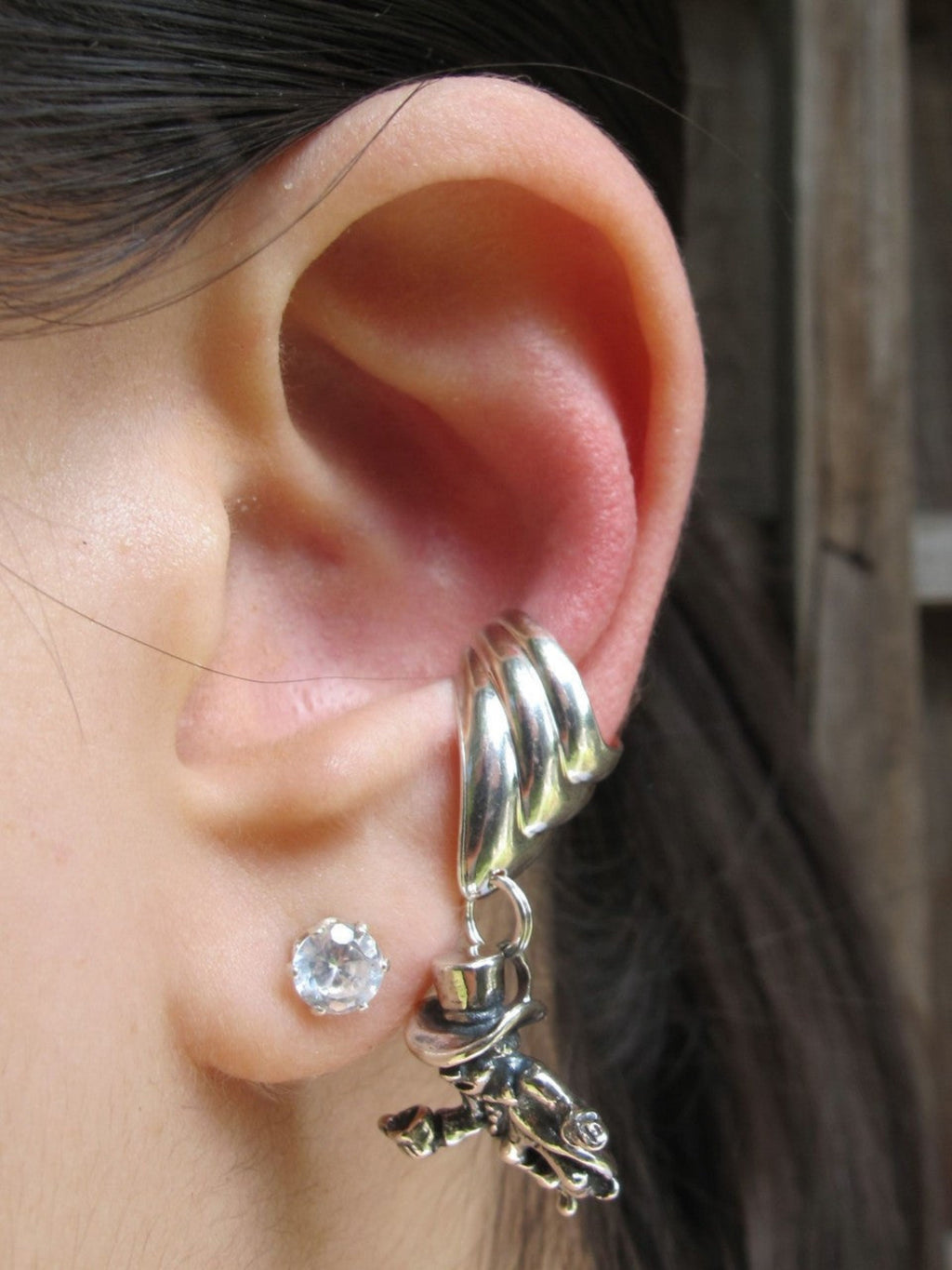 Mad Hatter Ear Cuff Chevron - Sterling Silver