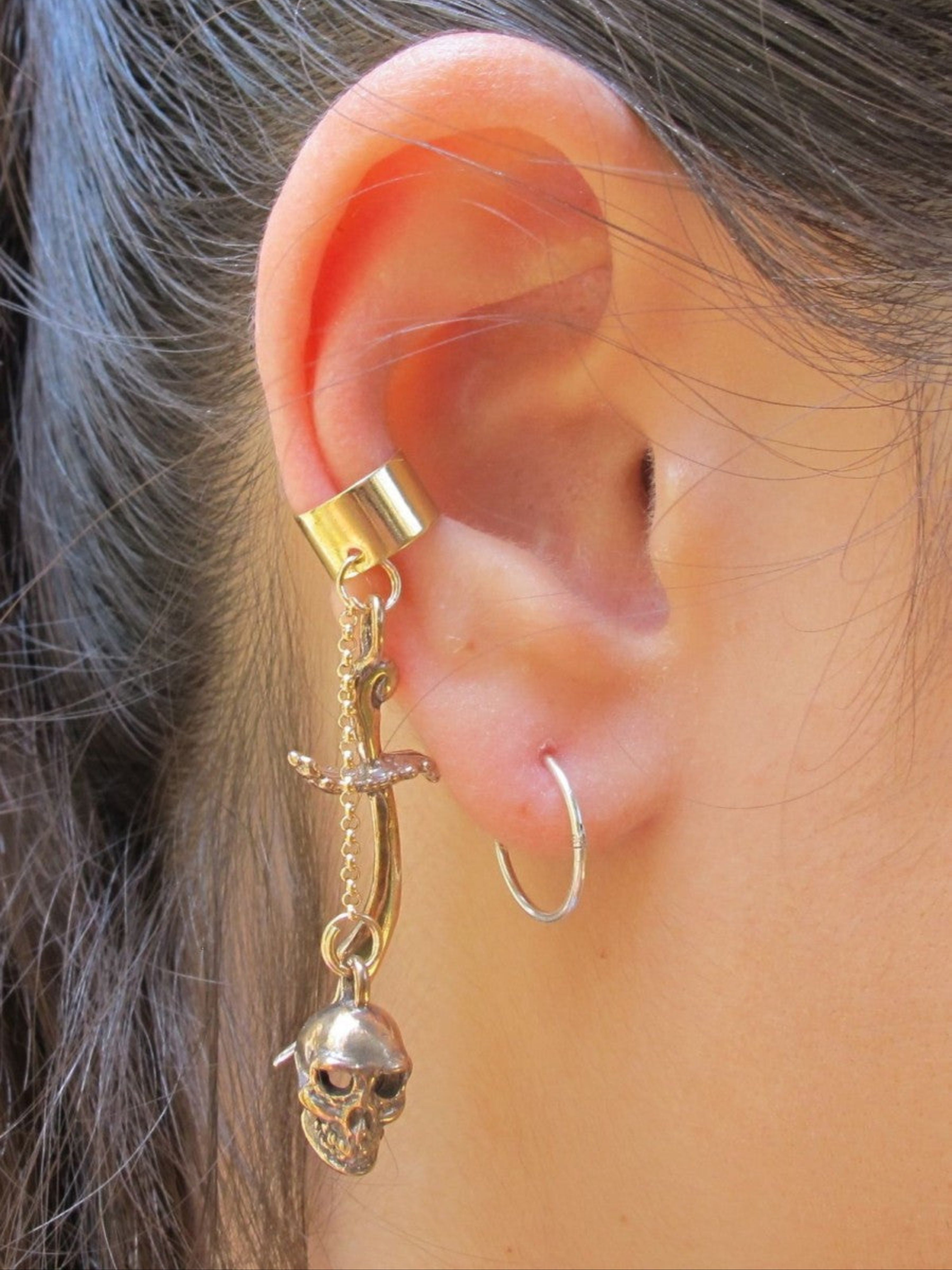 Skull and Scimitar Ear Cuff - Bronze