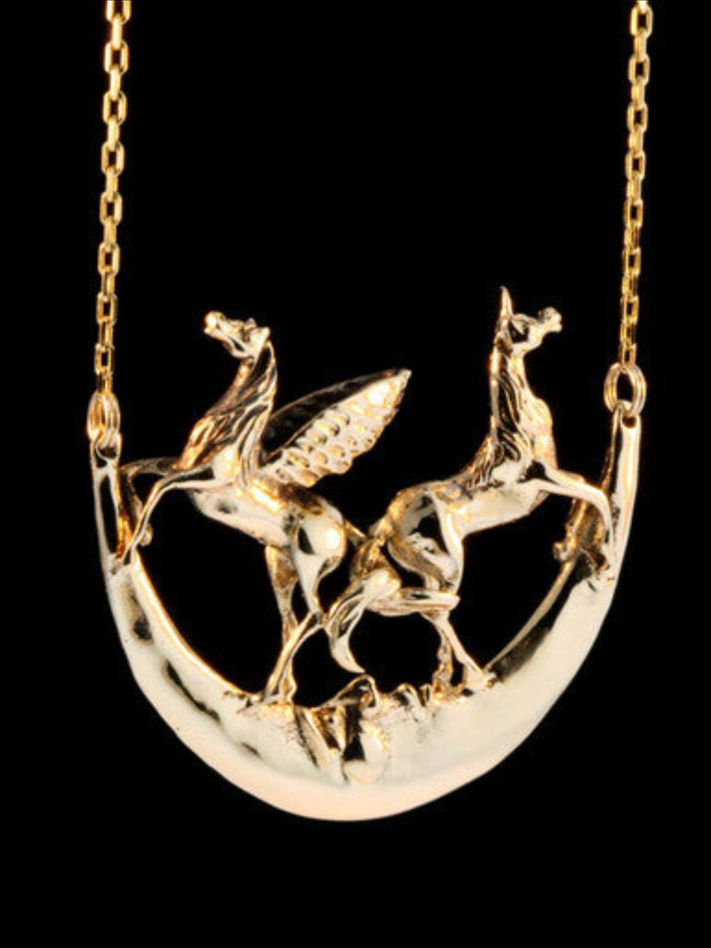 Pegasus, Unicorn and Moon Pendant - 14K Gold