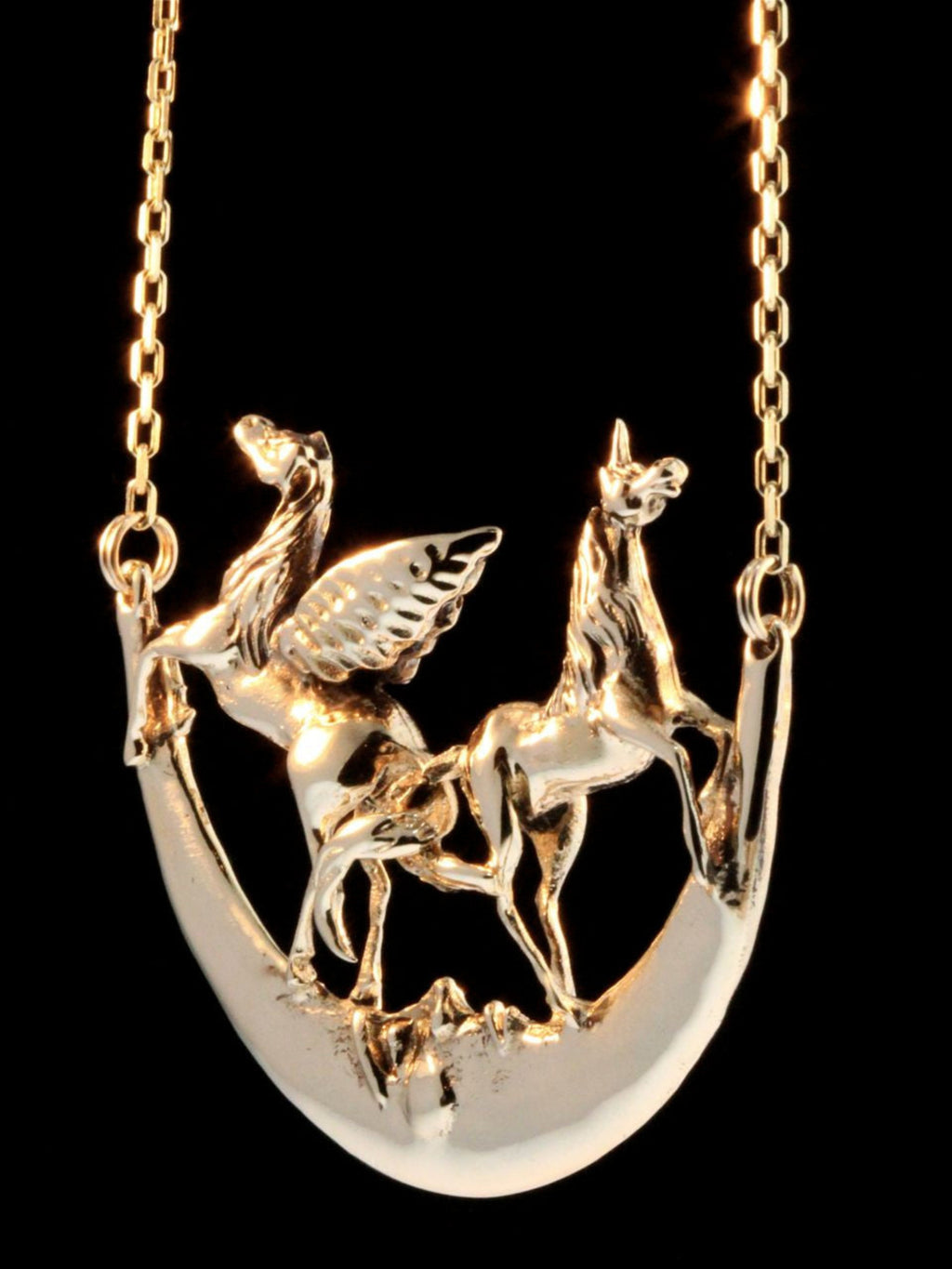 Pegasus, Unicorn and Moon Pendant - 14K Gold