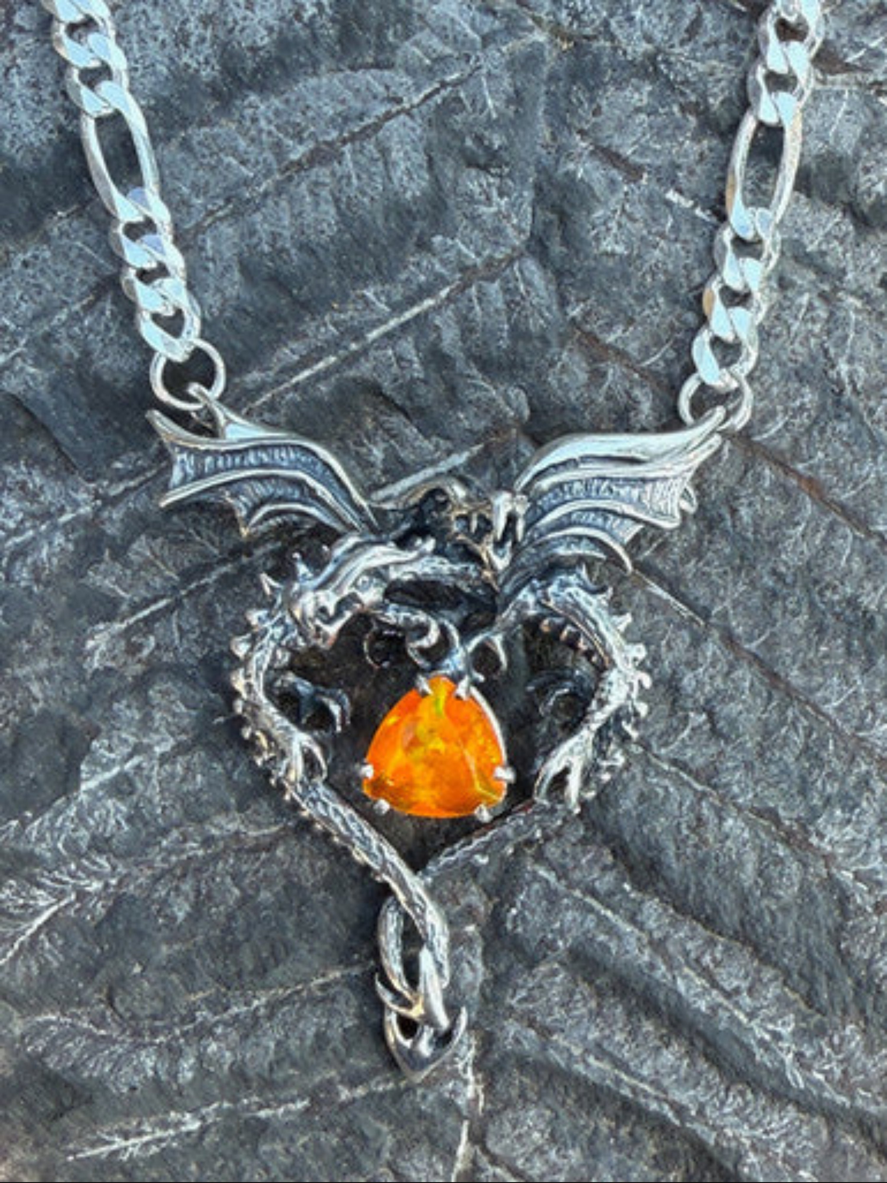 Dragon Heart with Ethiopian Fire Opal - Sterling Silver