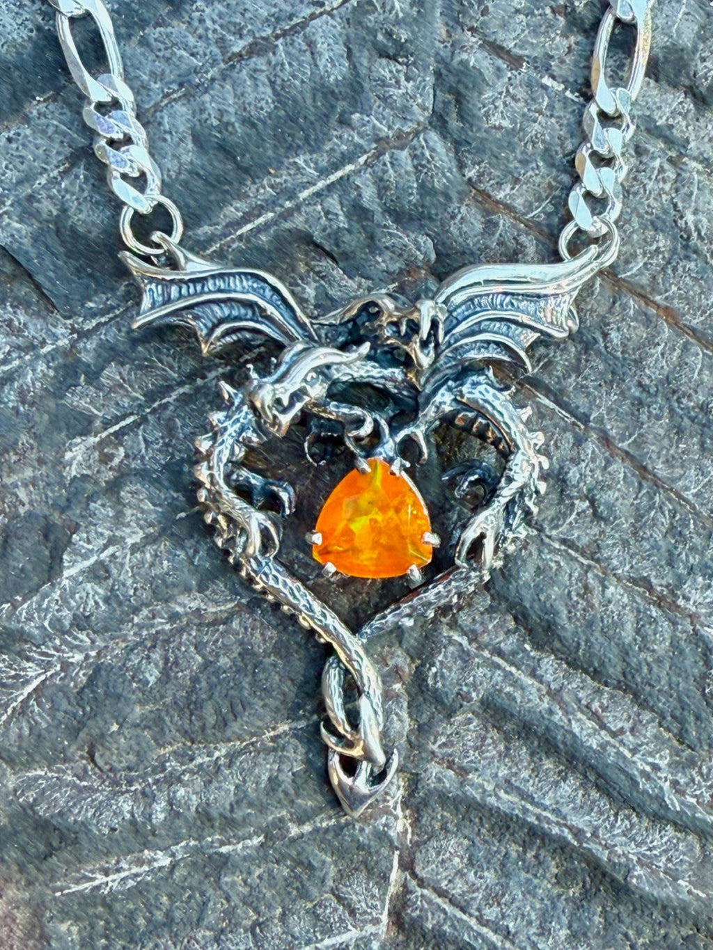 Dragon Heart with Ethiopian Fire Opal - Sterling Silver