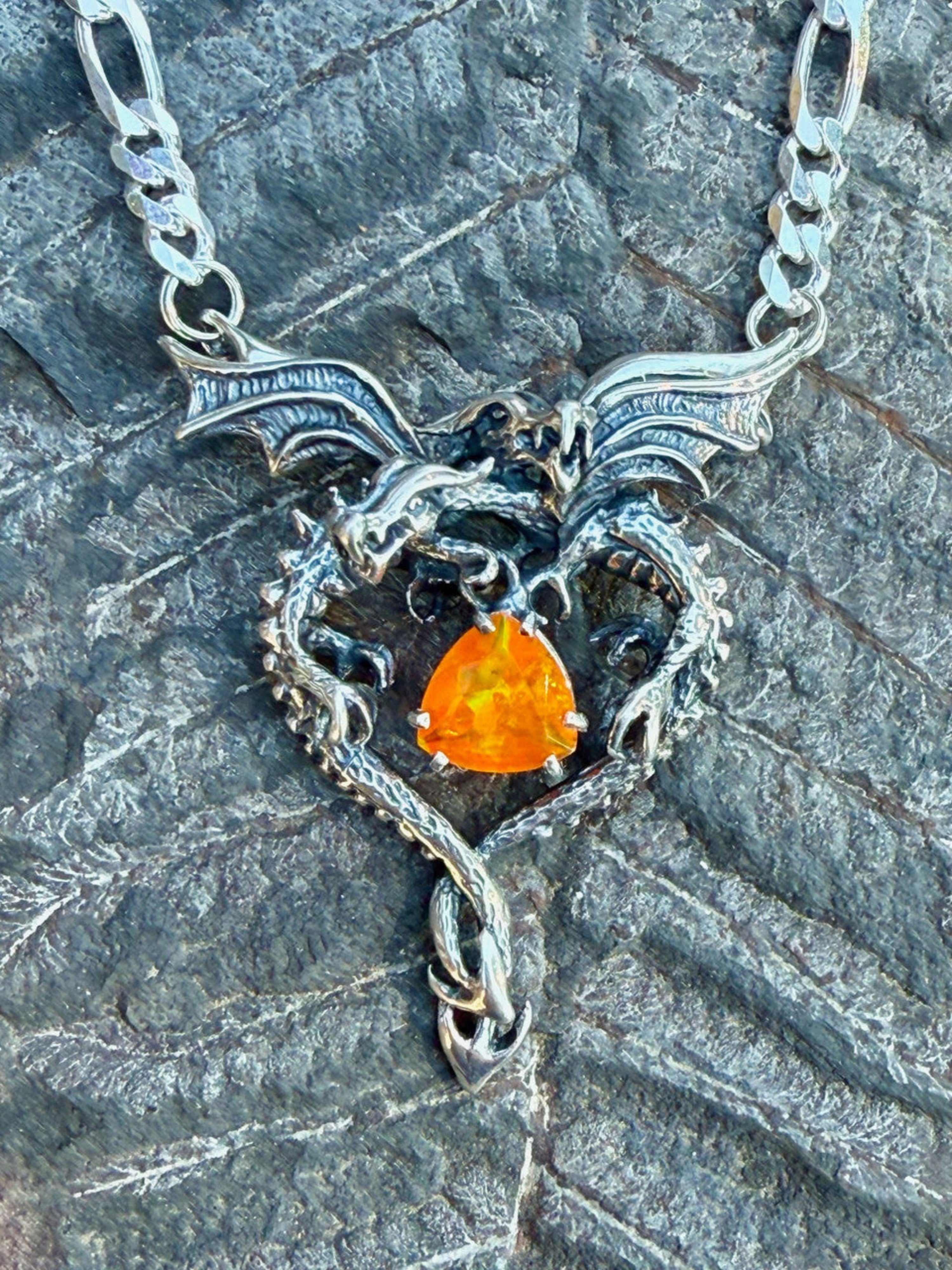 Dragon Heart with Ethiopian Fire Opal - Sterling Silver