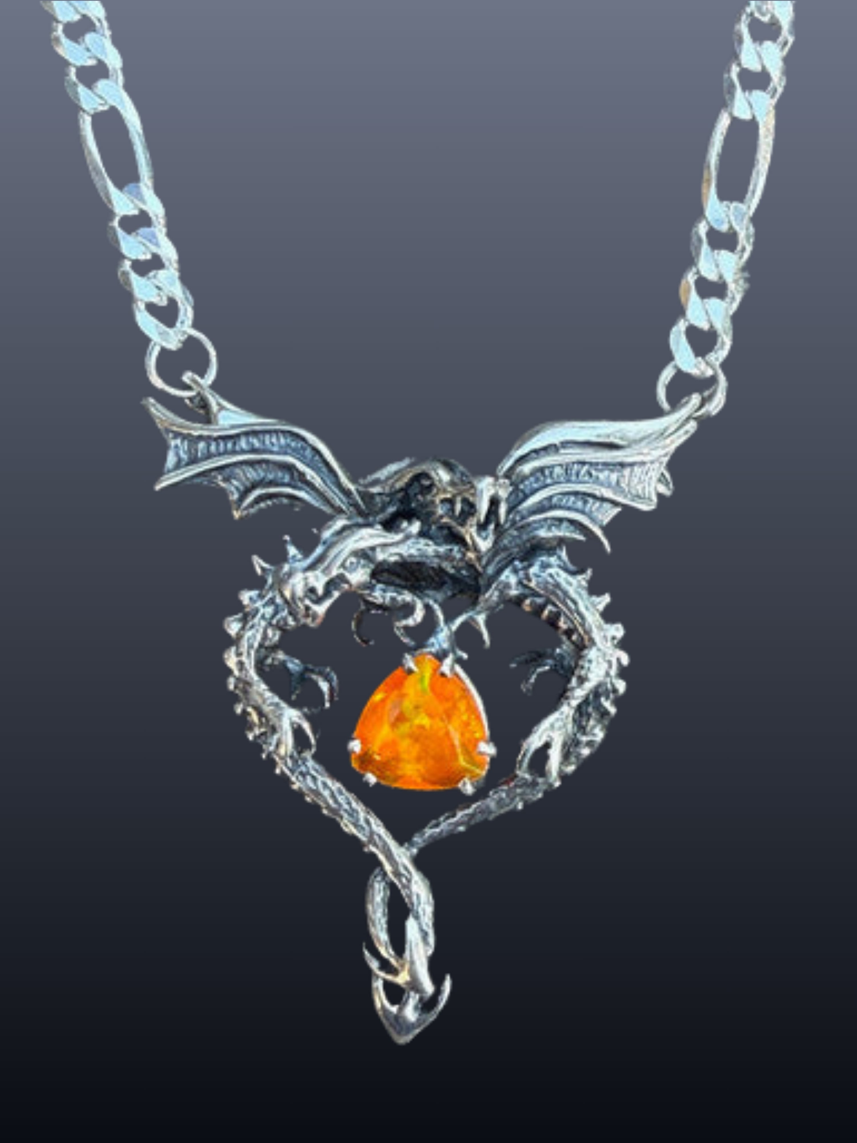 Dragon Heart with Ethiopian Fire Opal - Sterling Silver