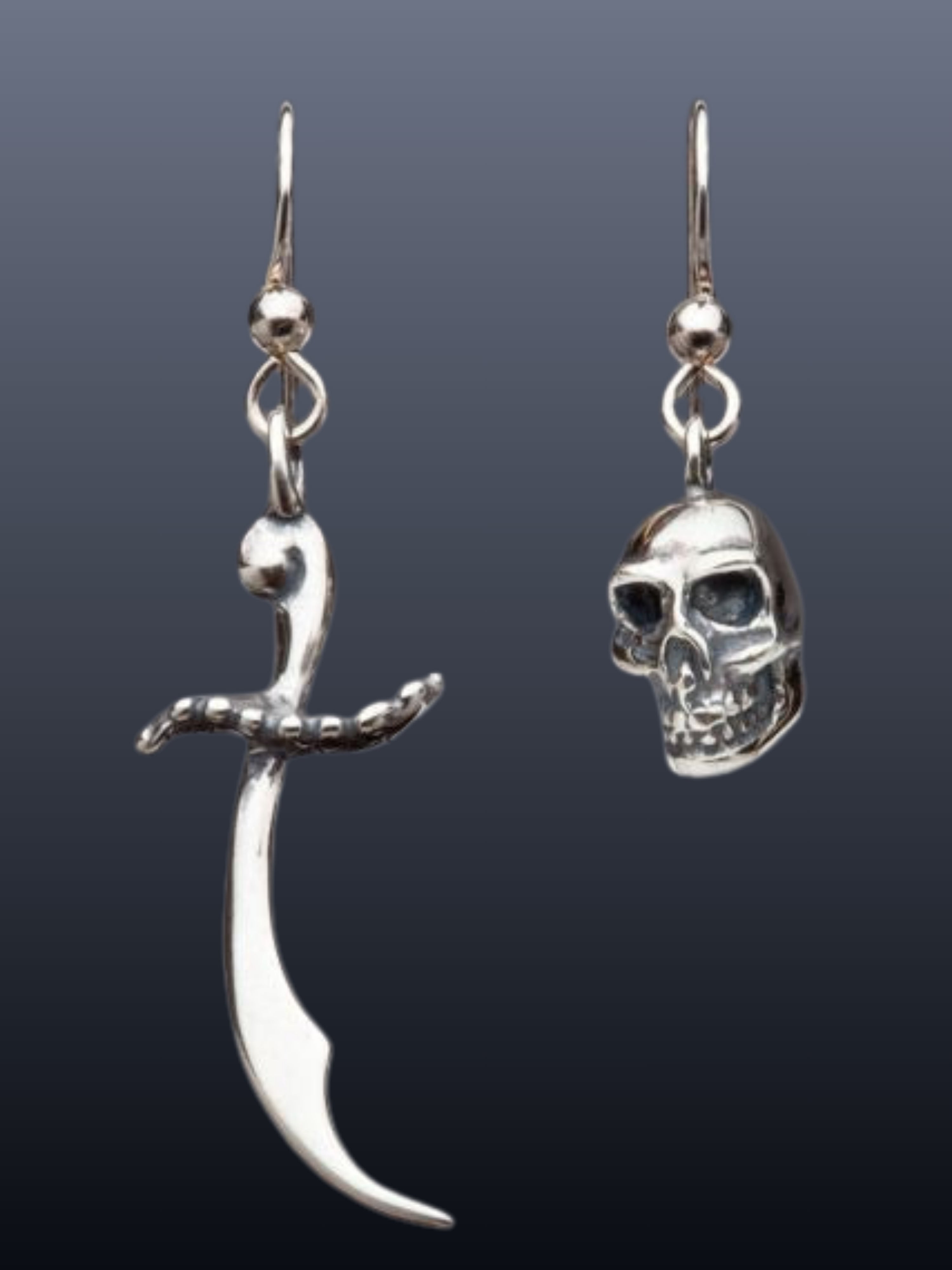 Skull and Scimitar Earrings - Sterling Silver
