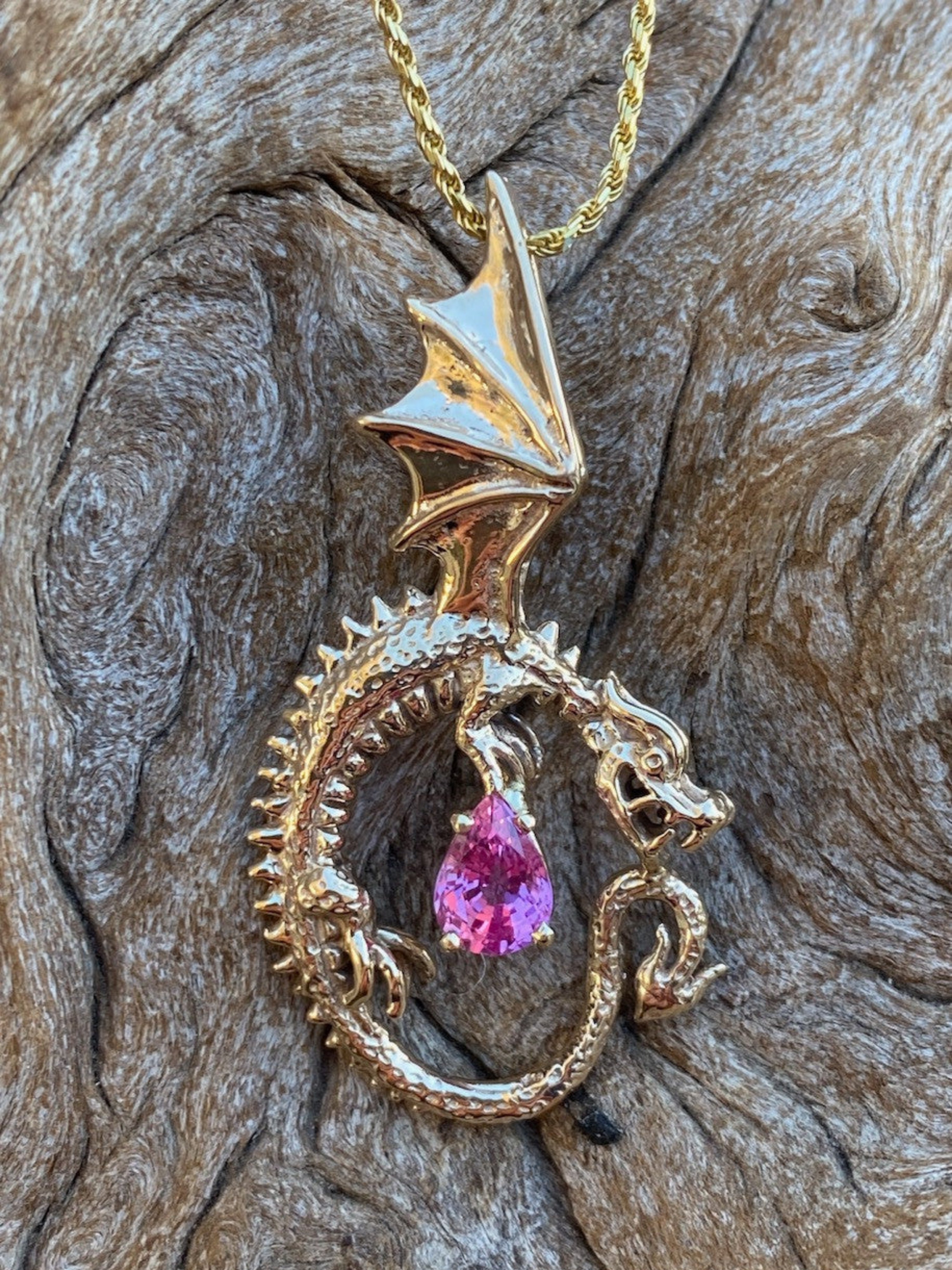 Oracle Dragon with Pink Sapphire - 14K Gold