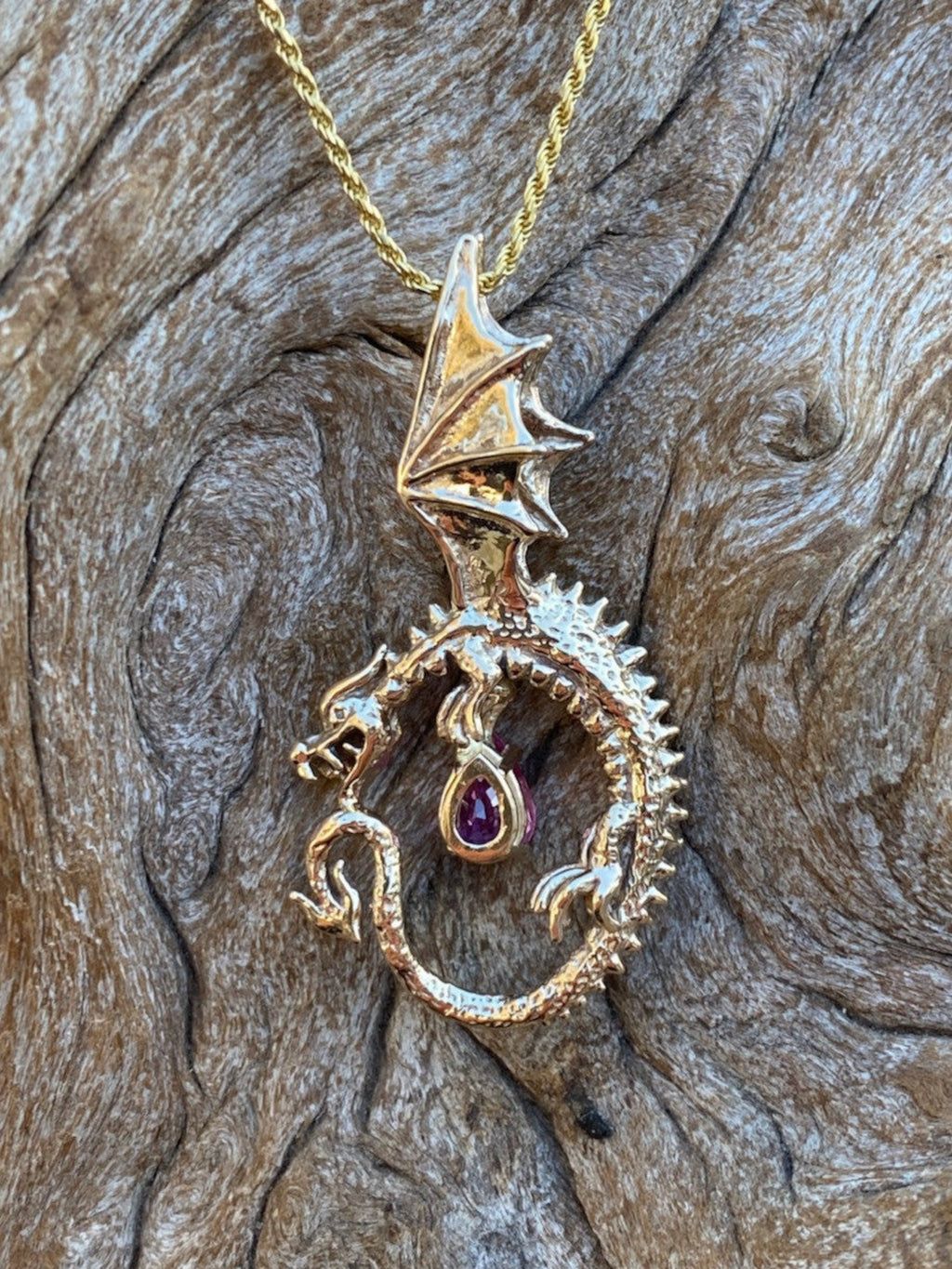 Oracle Dragon with Pink Sapphire - 14K Gold