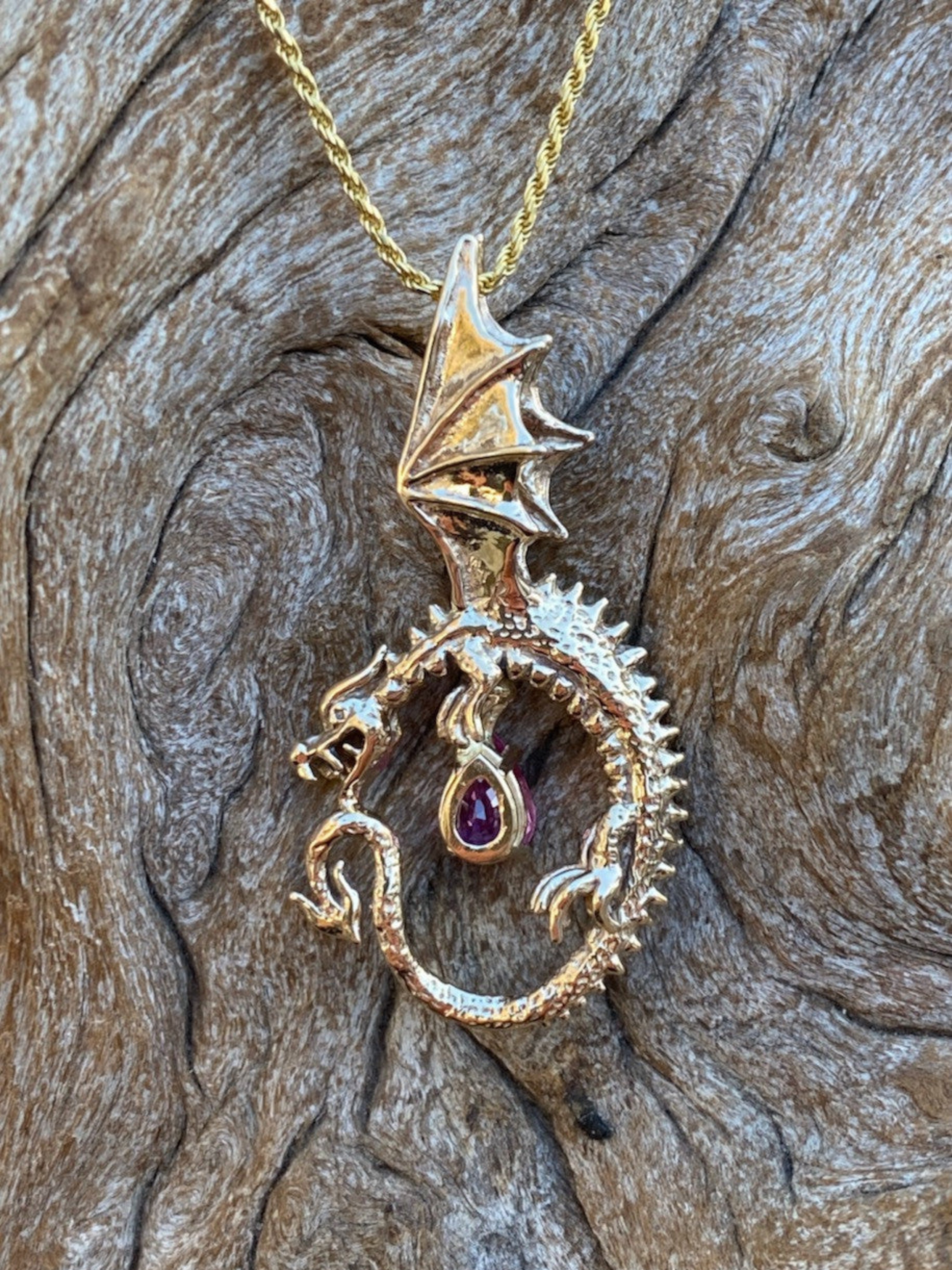 Oracle Dragon with Pink Sapphire - 14K Gold