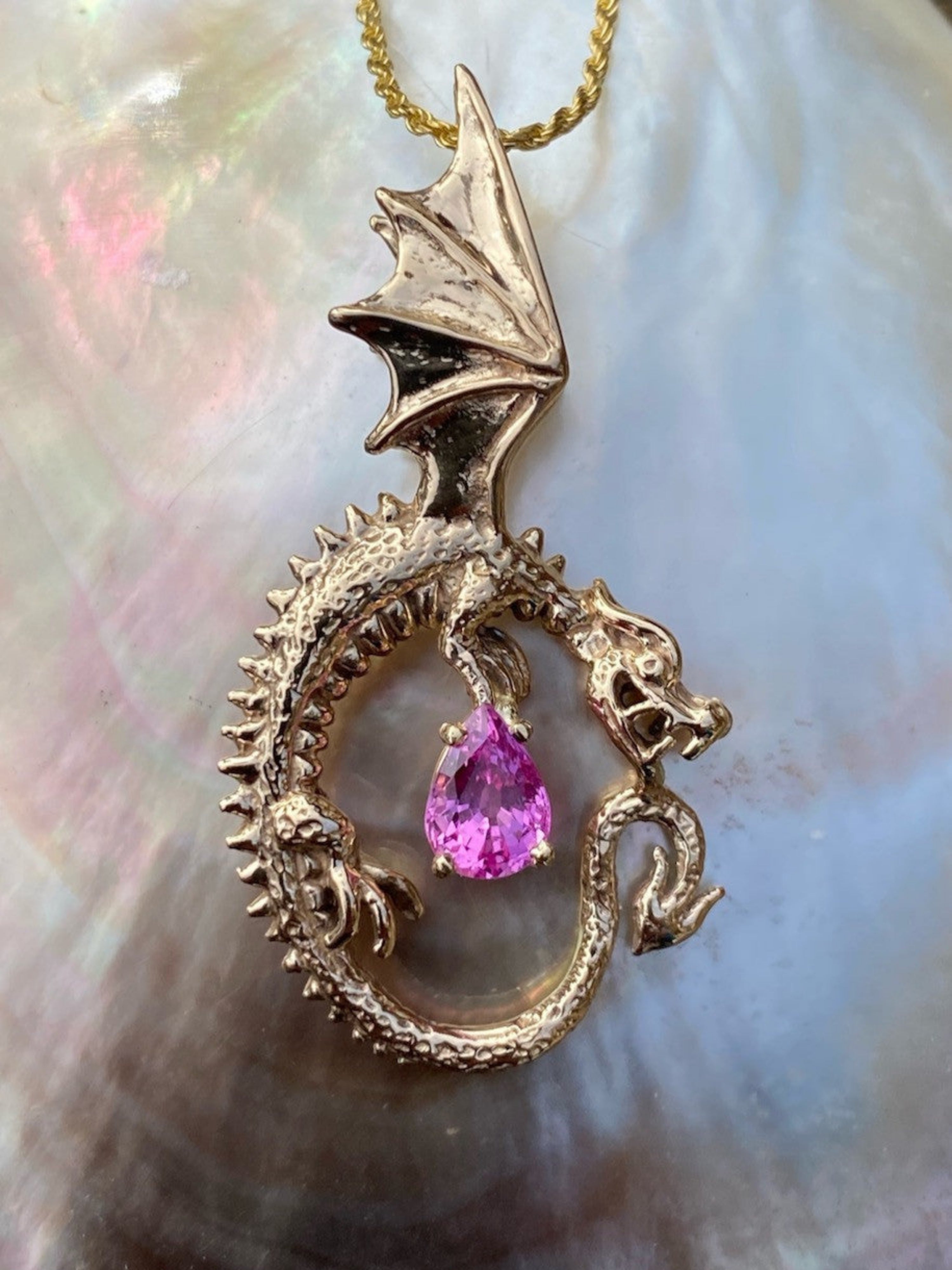 Oracle Dragon with Pink Sapphire - 14K Gold