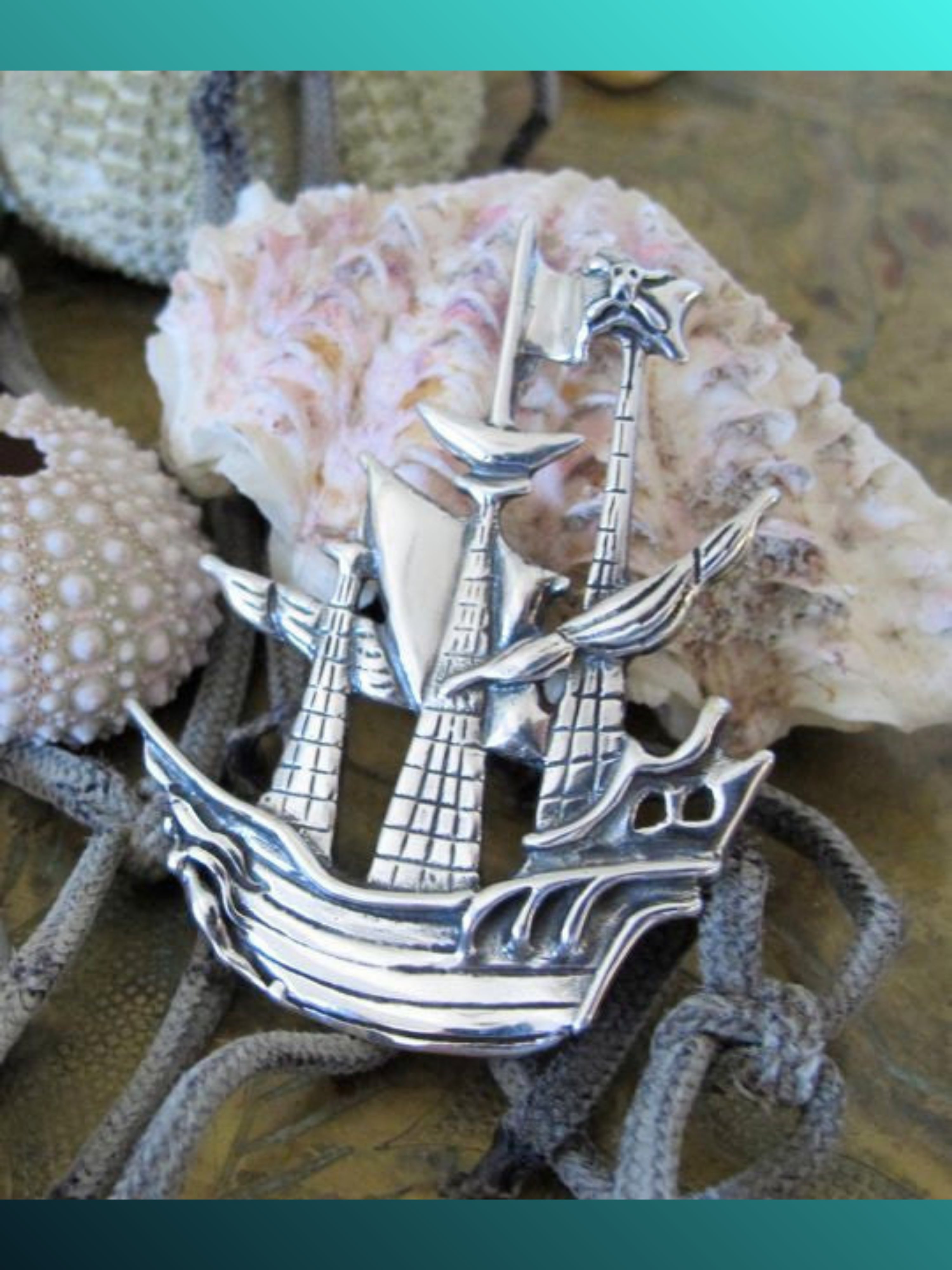 Pirate Ship Pendant - Sterling Silver