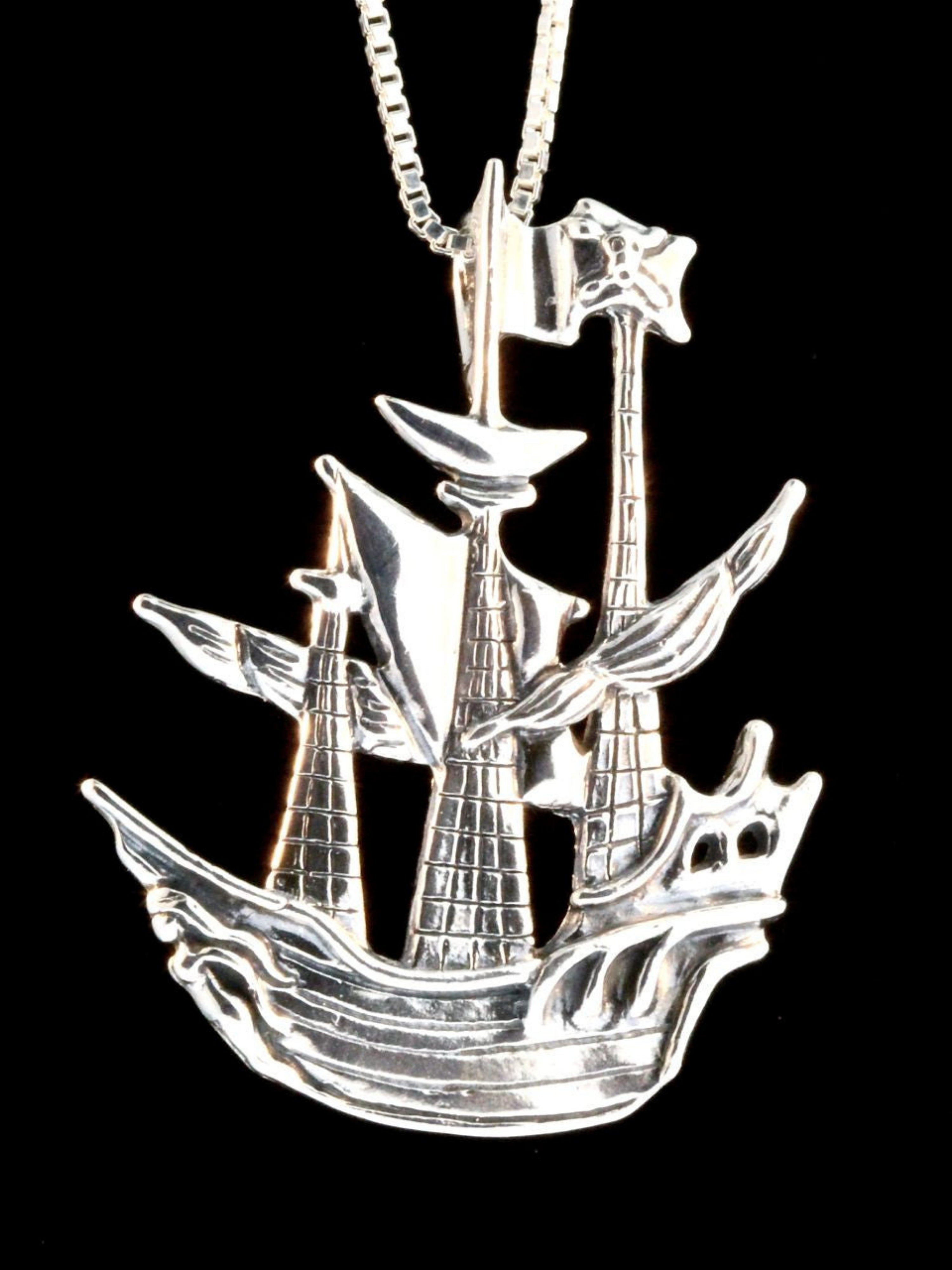 Pirate Ship Pendant - Sterling Silver