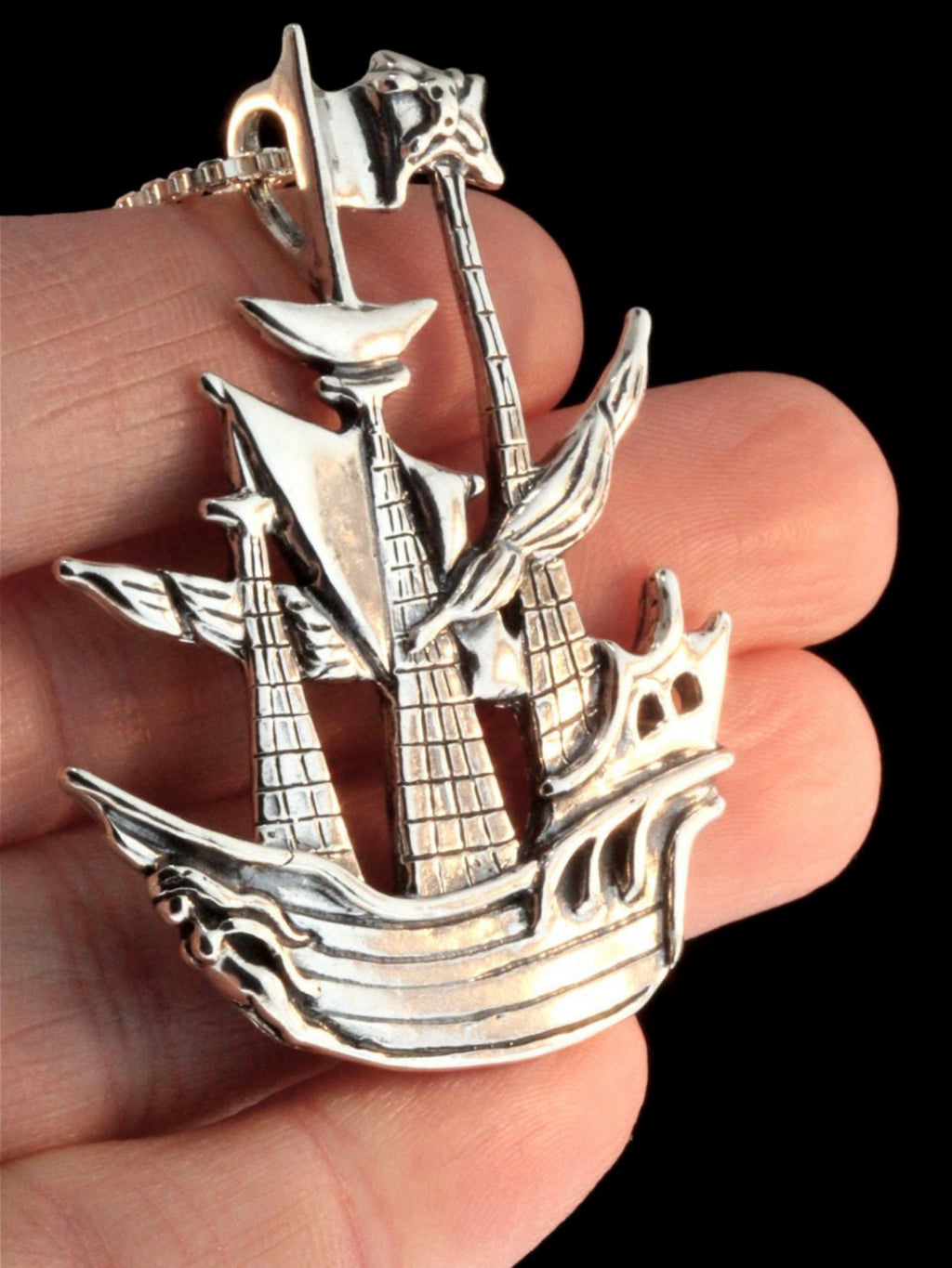 Pirate Ship Pendant - Sterling Silver