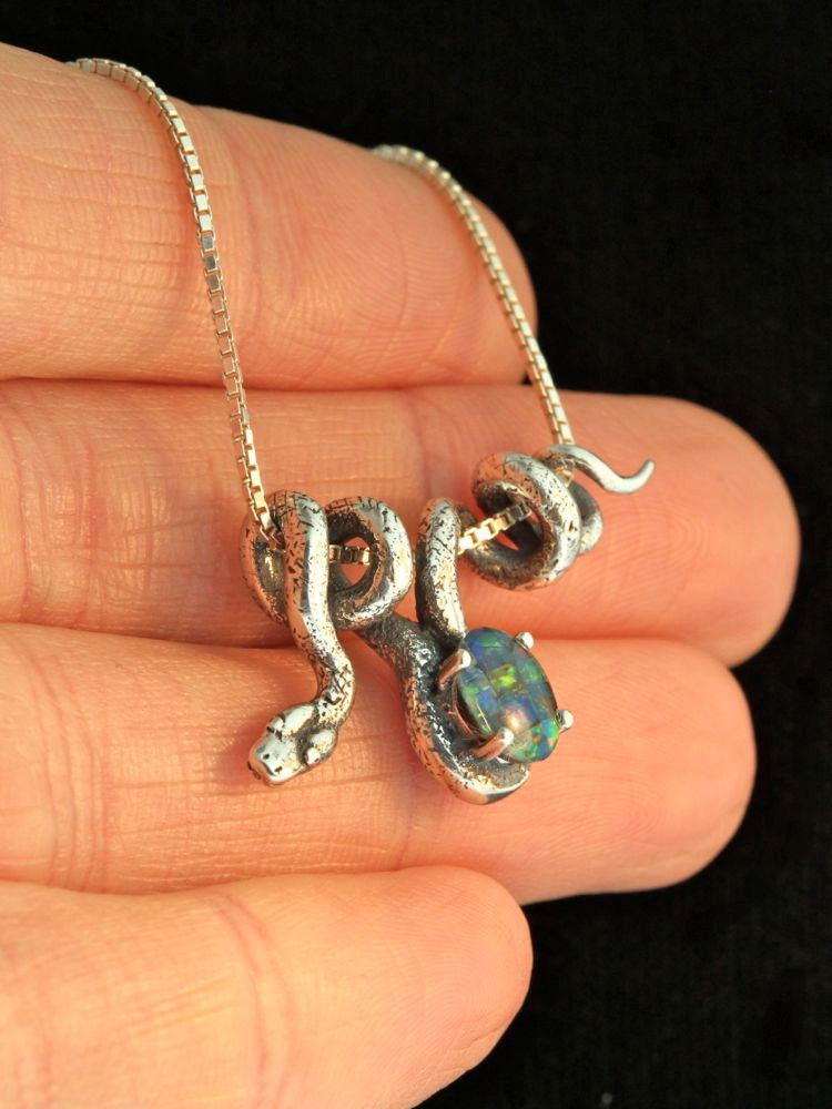 Vine Snake with Australian Opal Triplet - Sterling Silver