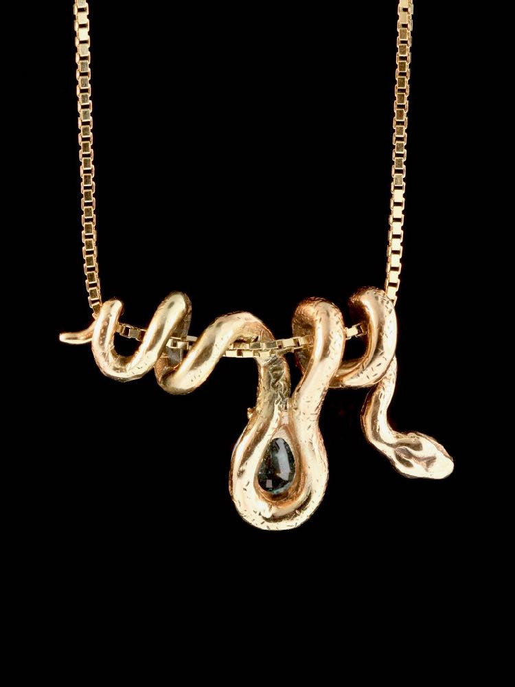 Vine Snake Pendant With Blue Zircon - Solid 14k Gold