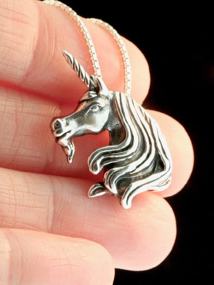 Vintage Unicorn Head Charm - Silver