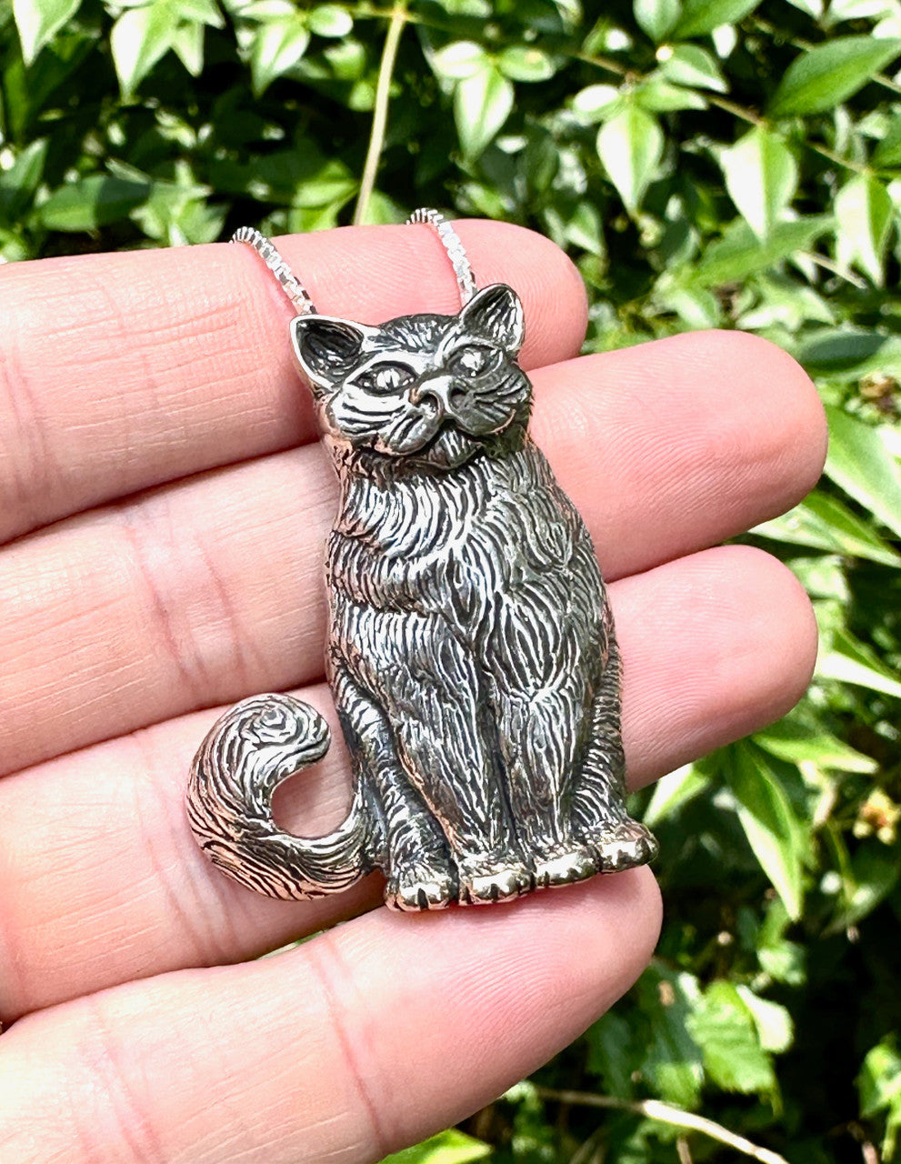 Large Cat Pendant - Silver