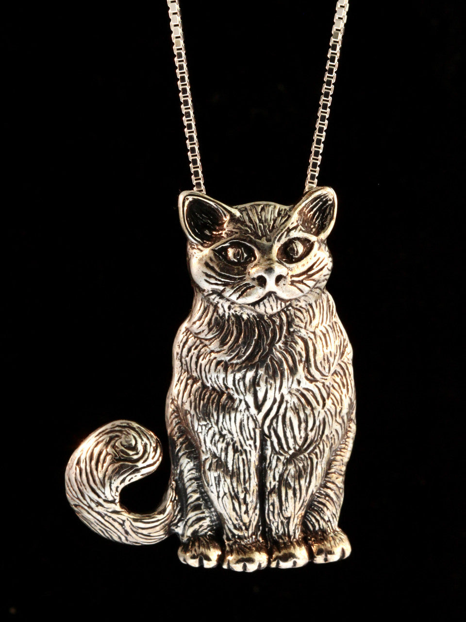 Large Cat Pendant - Silver