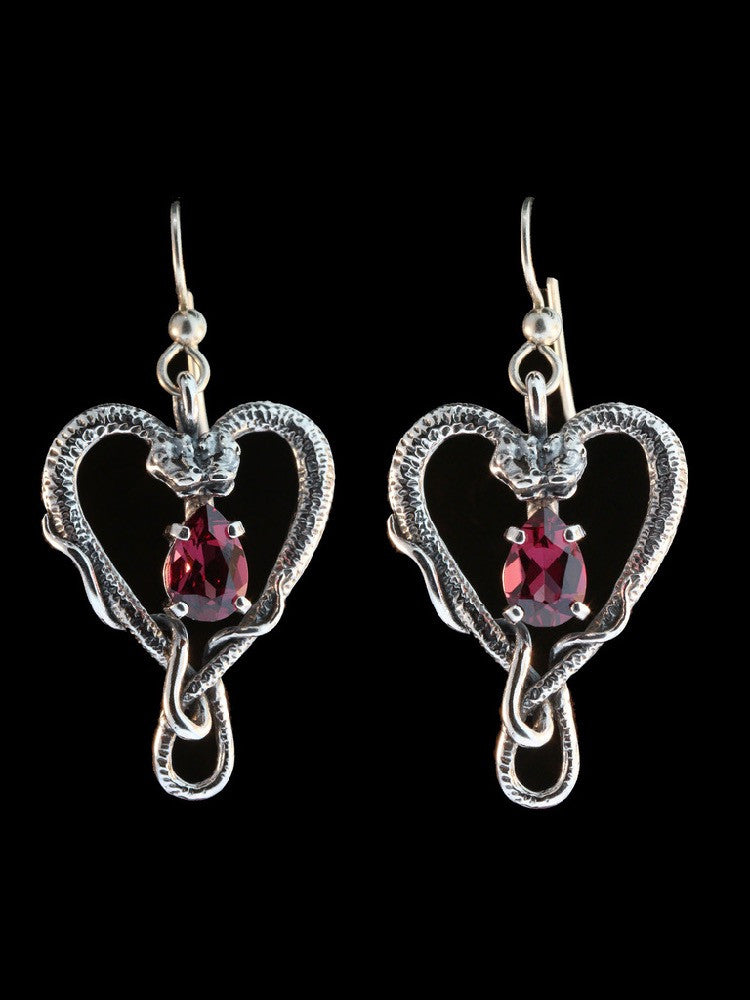 Viper Valentine earrings with Rhodolite Garnets