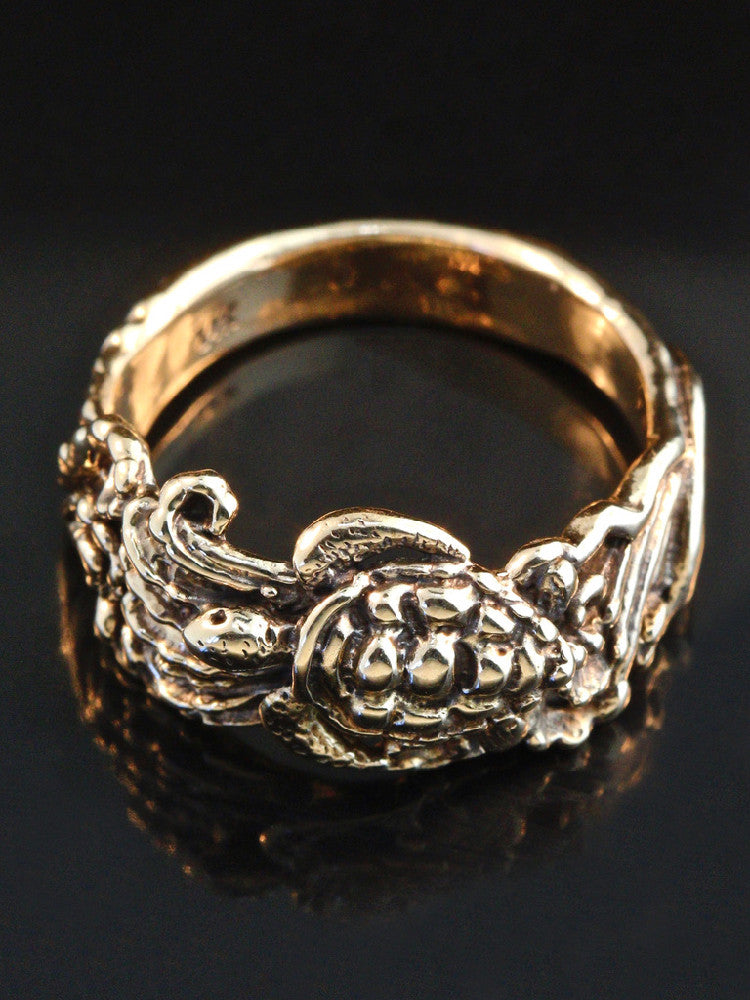 Wave Rider Sea Turtle Ring - 14K Gold