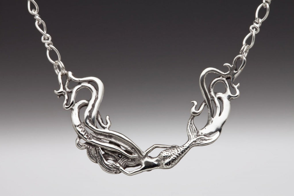 Wave Rider Mermaid Pendant - Silver