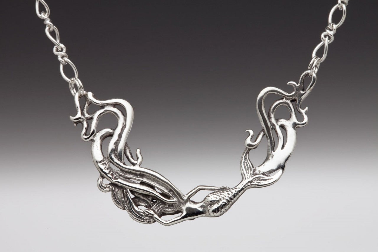 Wave Rider Mermaid Pendant - Silver