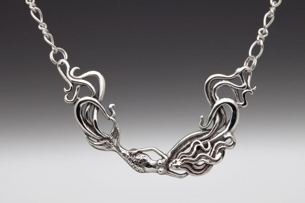 Wave Rider Mermaid Pendant - Silver