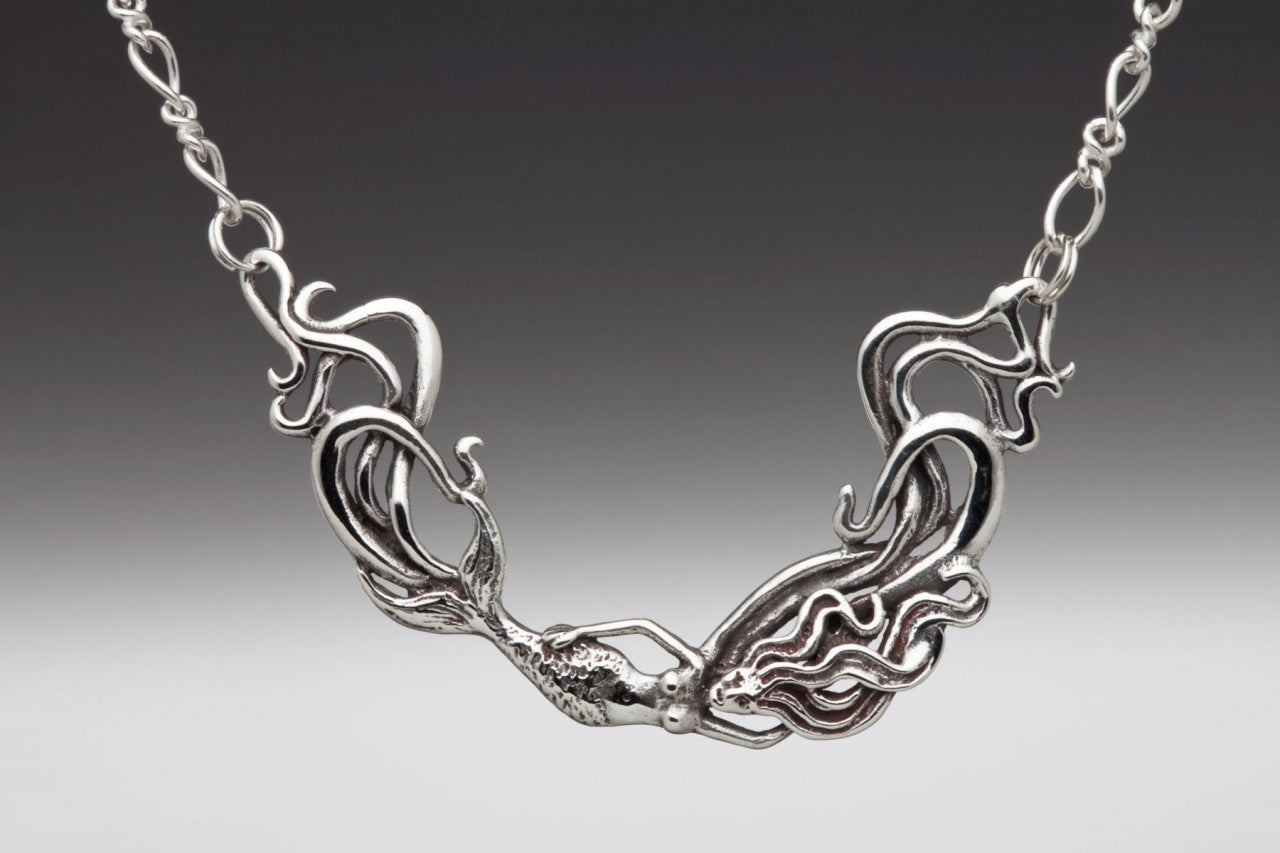 Wave Rider Mermaid Pendant - Silver