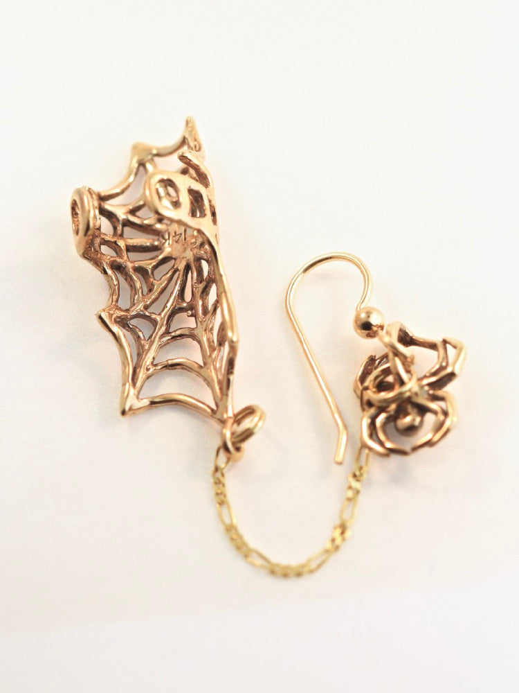 Web and Chained Spider Ear Cuff - 14K Gold