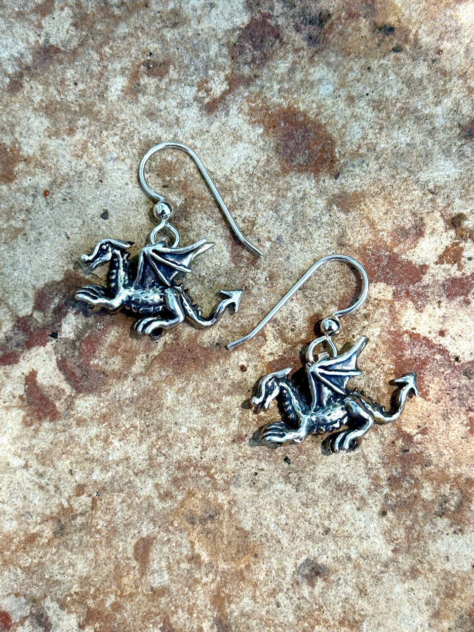 Tiny Welsh Dragon Earrings - Silver