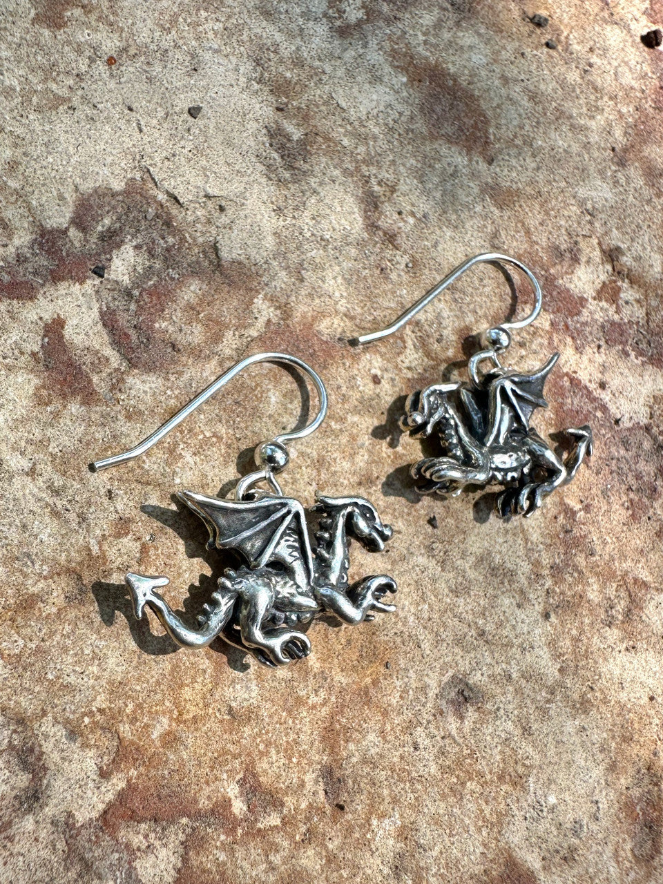 Tiny Welsh Dragon Earrings - Silver