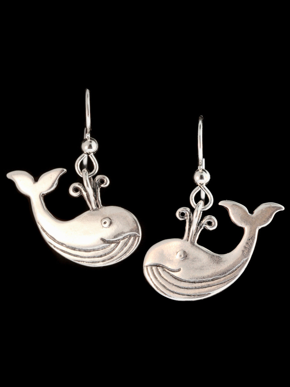 Spouting Whale Earrings in Silver