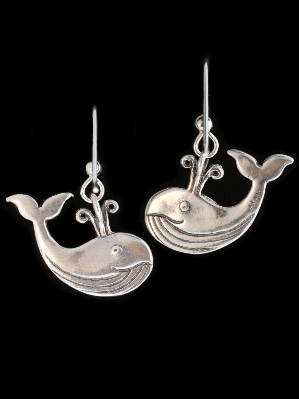 Spouting Whale Earrings in Silver