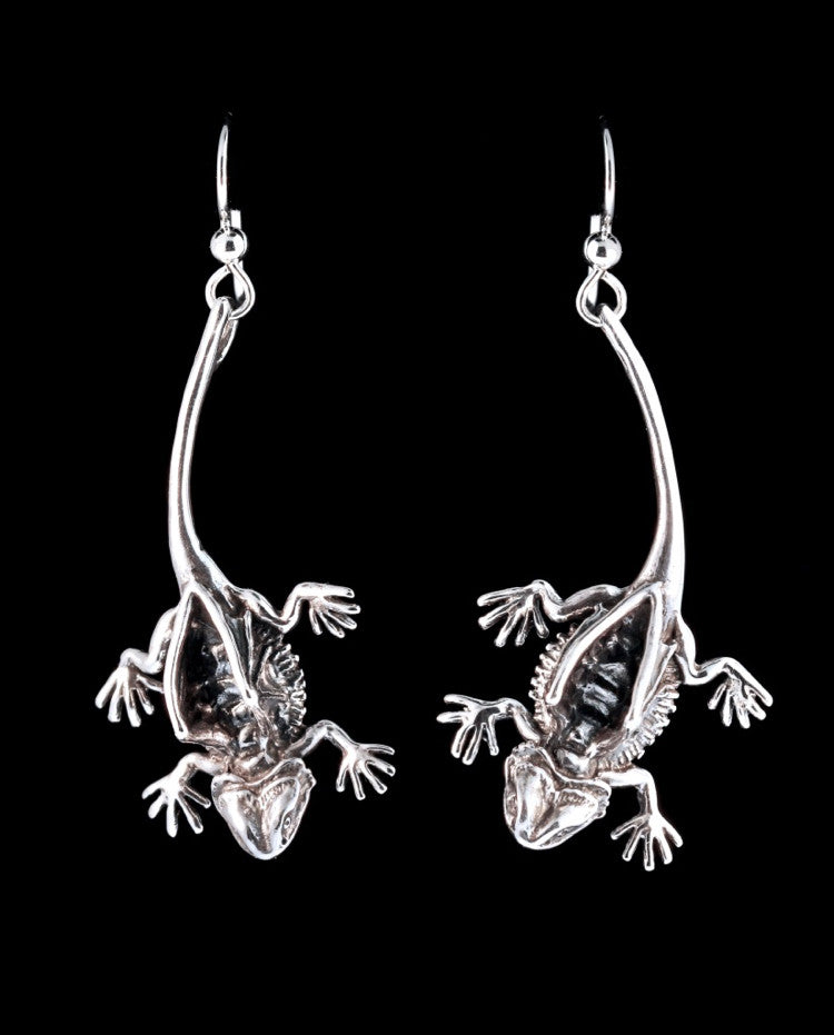Winged Bearded Dragon Earrings in Silver