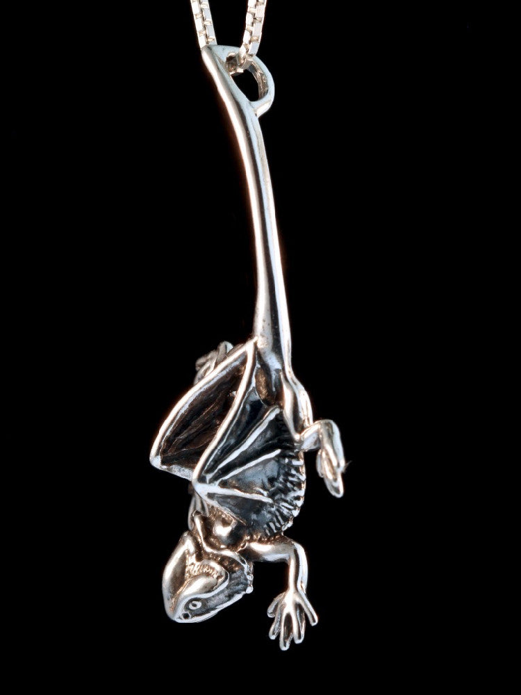Winged Bearded Dragon Pendant in Silver