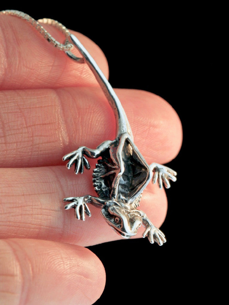 Winged Bearded Dragon Pendant in Silver
