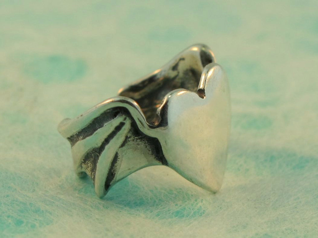 Bat Winged Heart Ear Cuff - Sterling Silver
