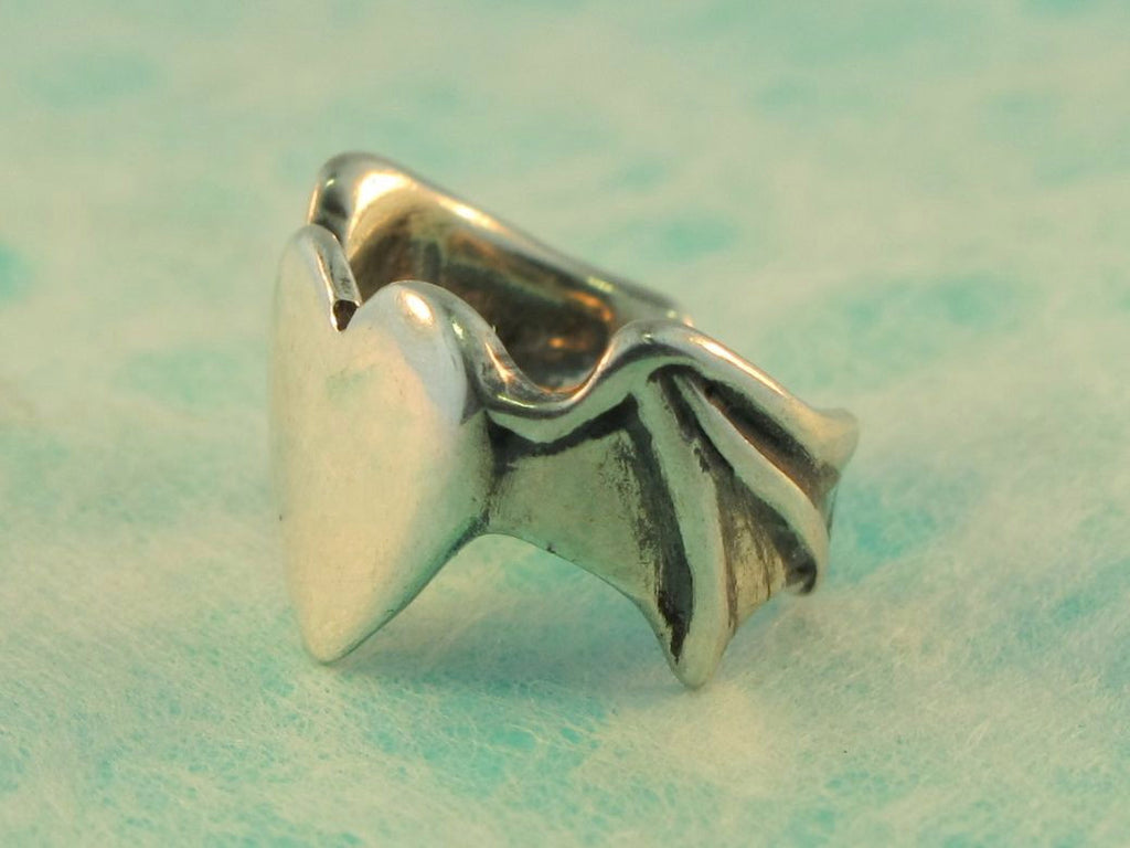 Bat Winged Heart Ear Cuff - Sterling Silver
