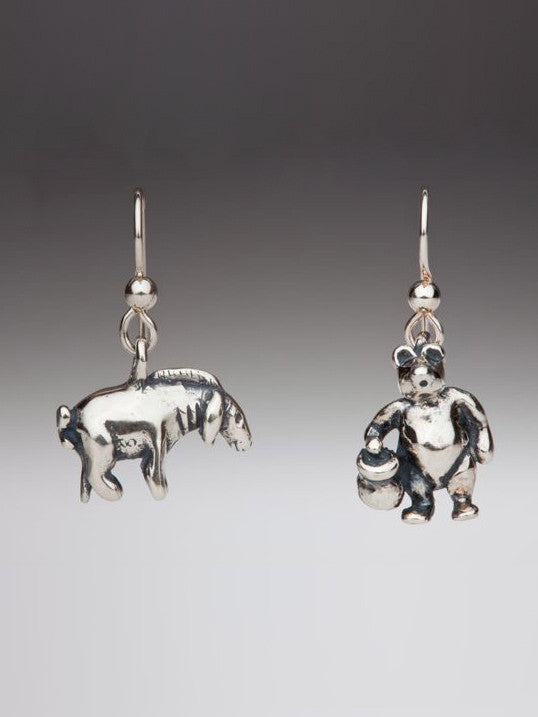 Classic Winnie the Pooh and Eeyore Earrings - Silver