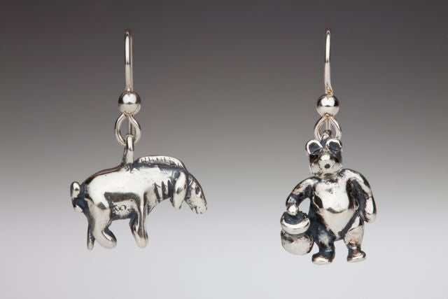 Classic Winnie the Pooh and Eeyore Earrings - Silver