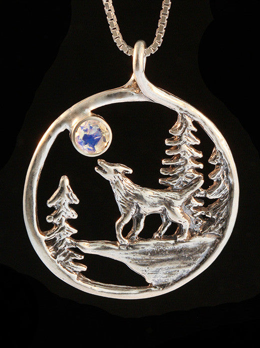 Lunar Wolf Song Pendant with Moonstone