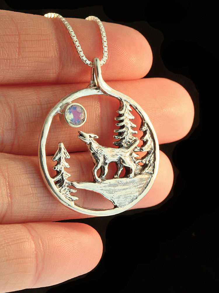 Lunar Wolf Song Pendant with Moonstone