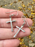 Wooden Cross Earrings - Sterling Silver