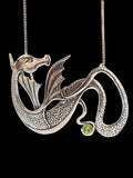 Wyvern Dragon Pendant with Gemstone - Sterling Silver