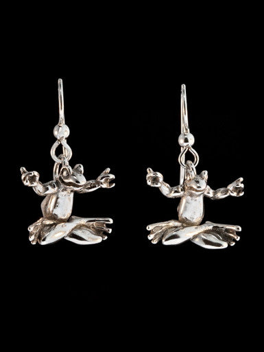 Yoga Frog Earrings - Silver