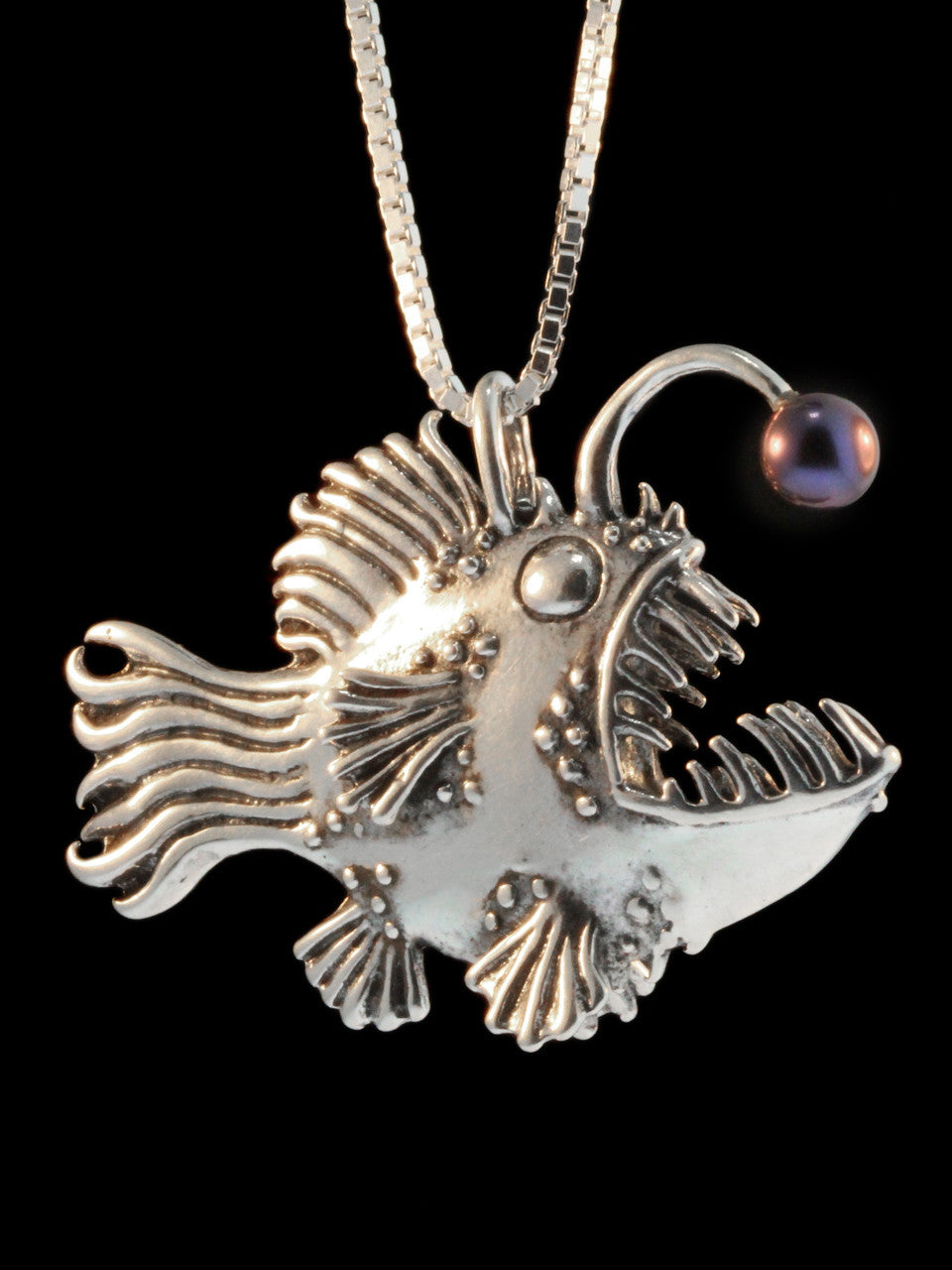 Large Angler Fish Pendant with Black Pearl Lure