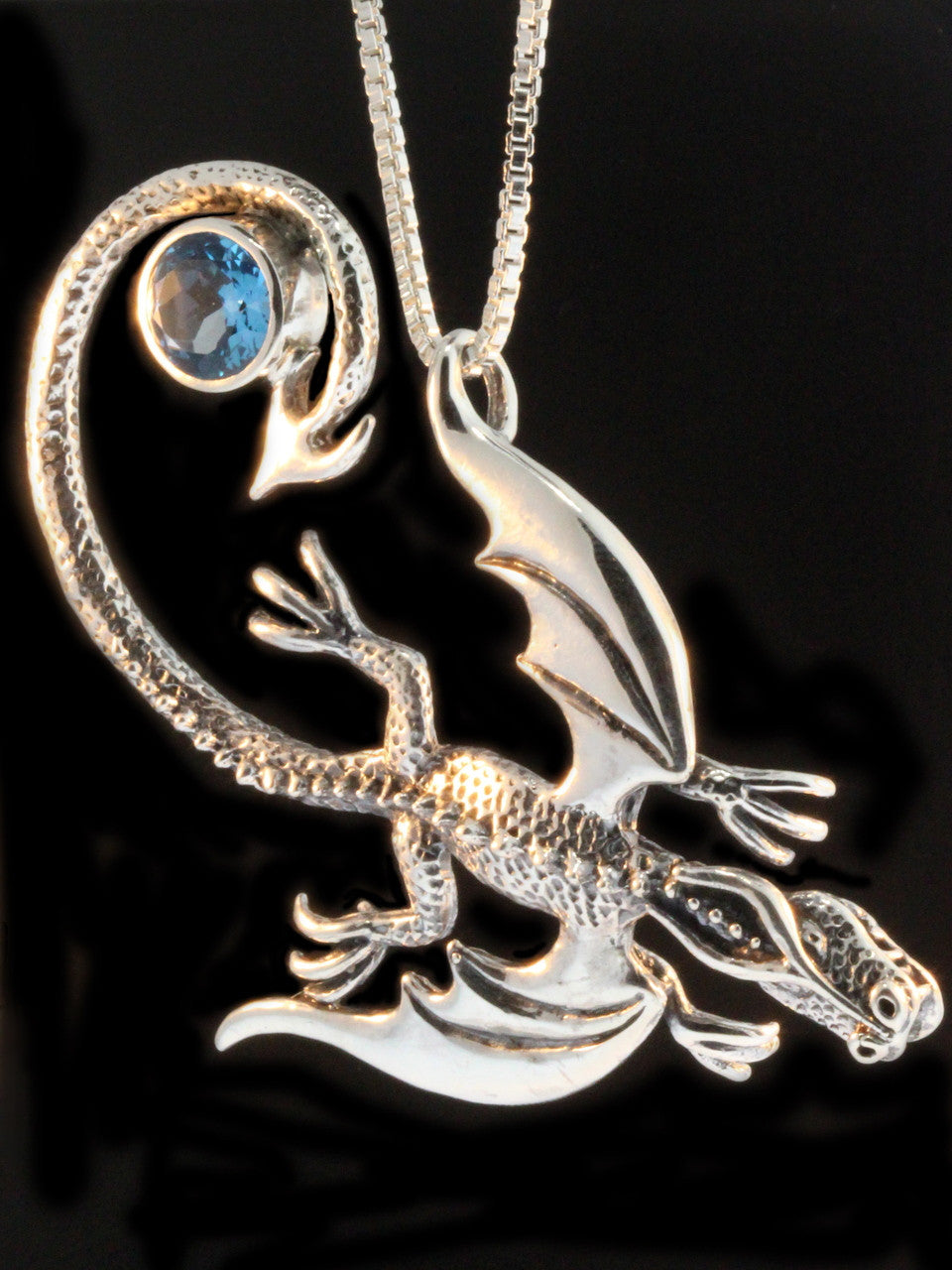 Balerion Dragon with Blue Topaz - Silver