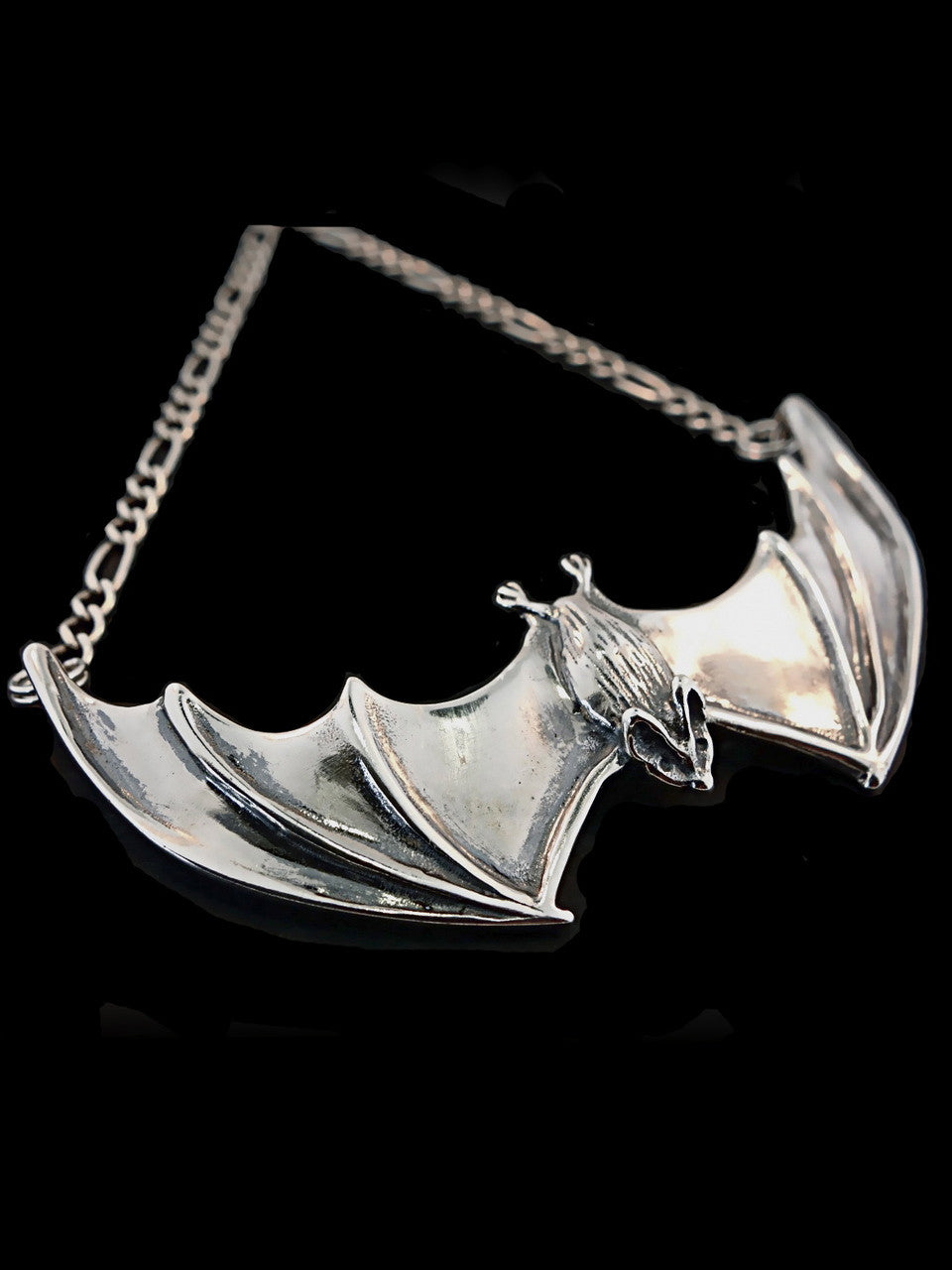 Sterling Silver Large Spread Winged Bat Pendant