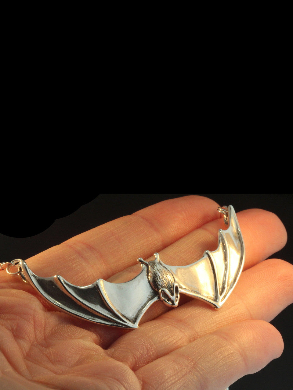 Sterling Silver Large Spread Winged Bat Pendant