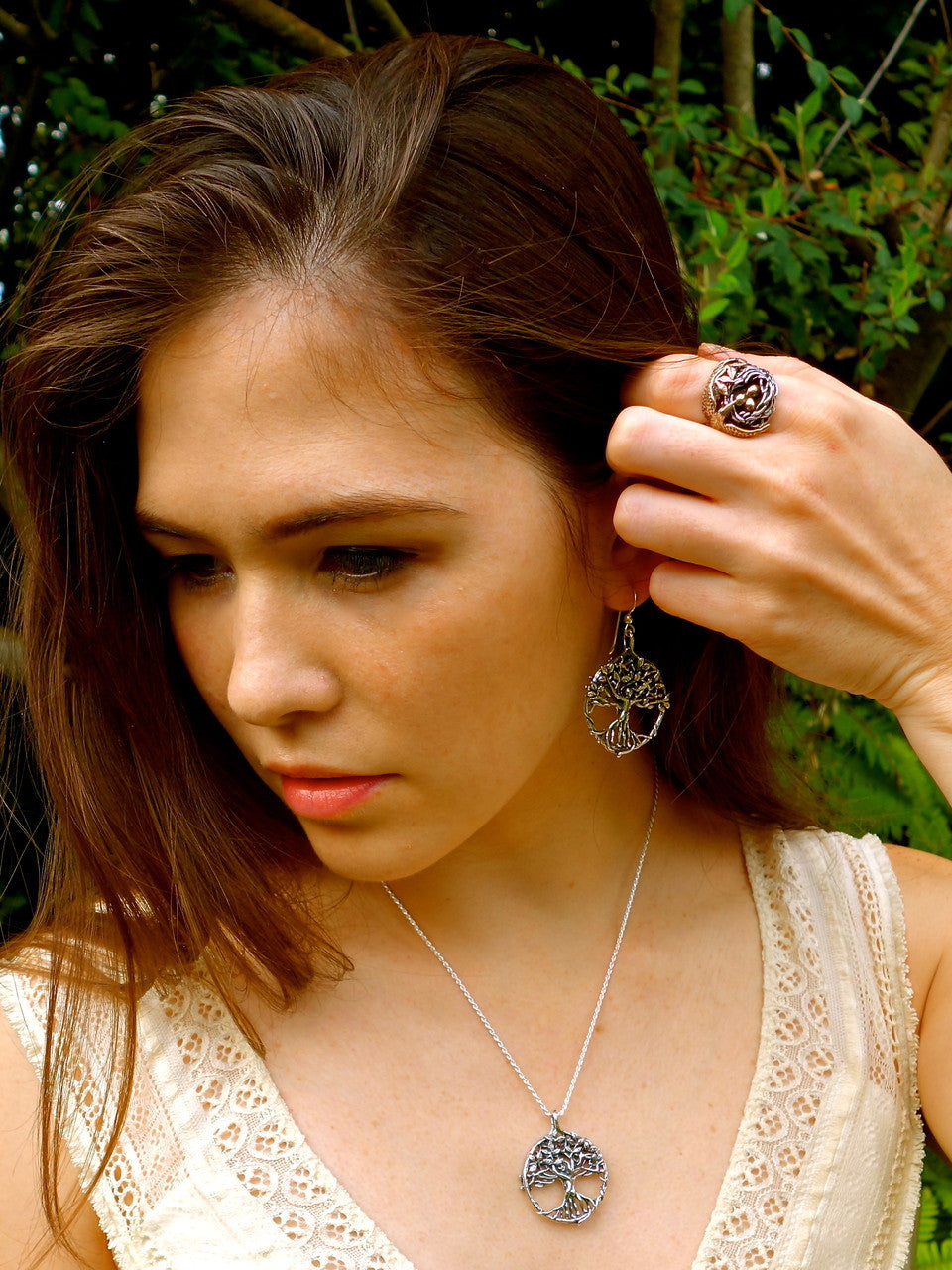 Bird and Bird Nest Ring - Silver Nest and Bronze Bird and Eggs