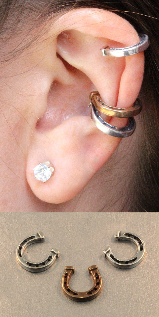 Good Luck Horseshoe Ear Cuff Combo - Sterling Silver and Bronze